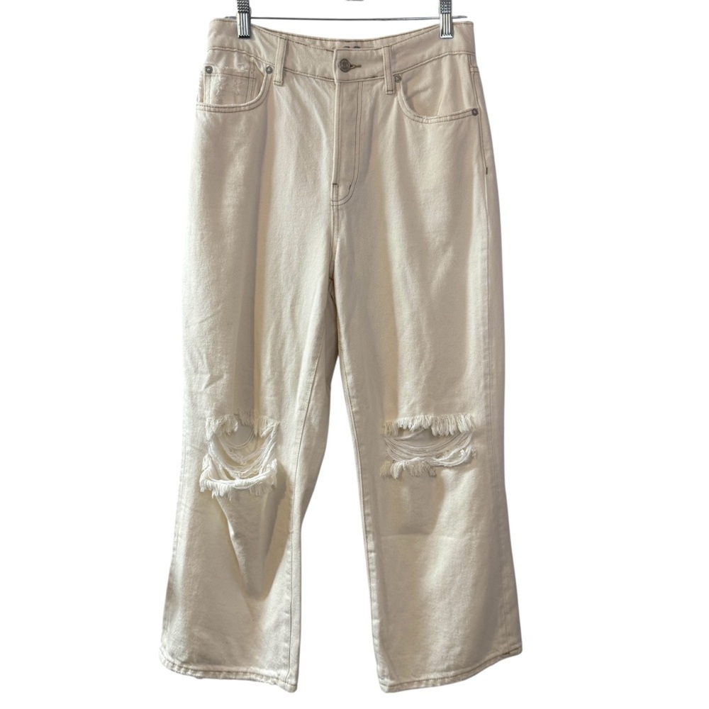 We The Free Ranger Wide Leg Jean Distressed Cropped button fly womens 29 cream